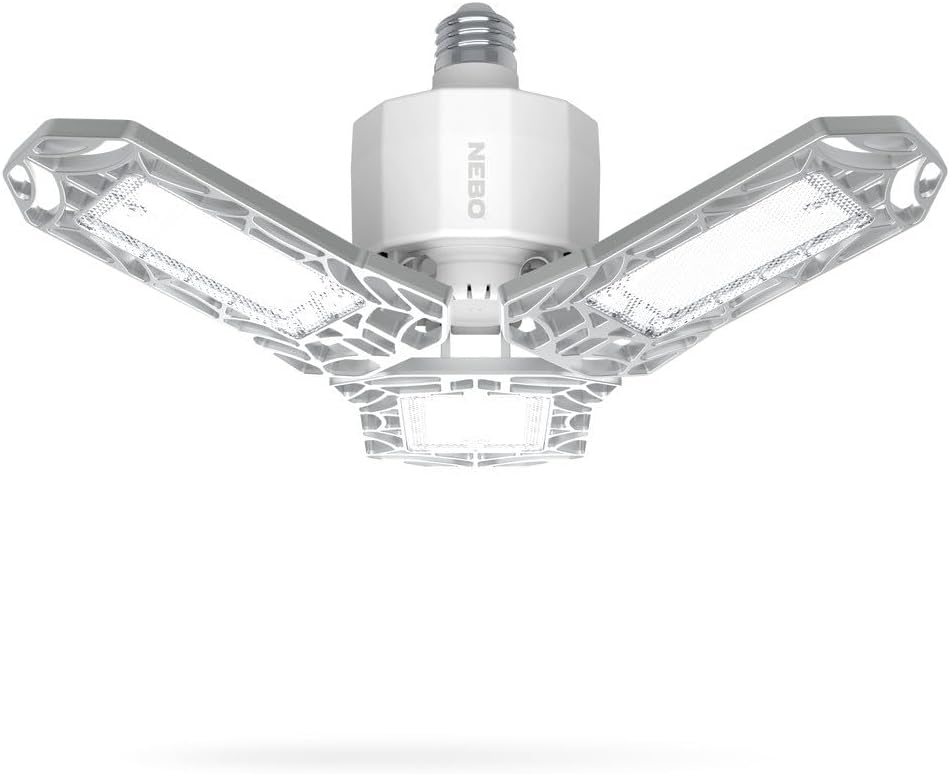 NEBO HIGH BRIGHT 6000 Garage Light | 6000 Lumens, Screws Into Standard Bulb Sockets, Adjustable Panels, Energy Efficient LED Shop Lights, No Rewiring Required, Great for Basements & Attics