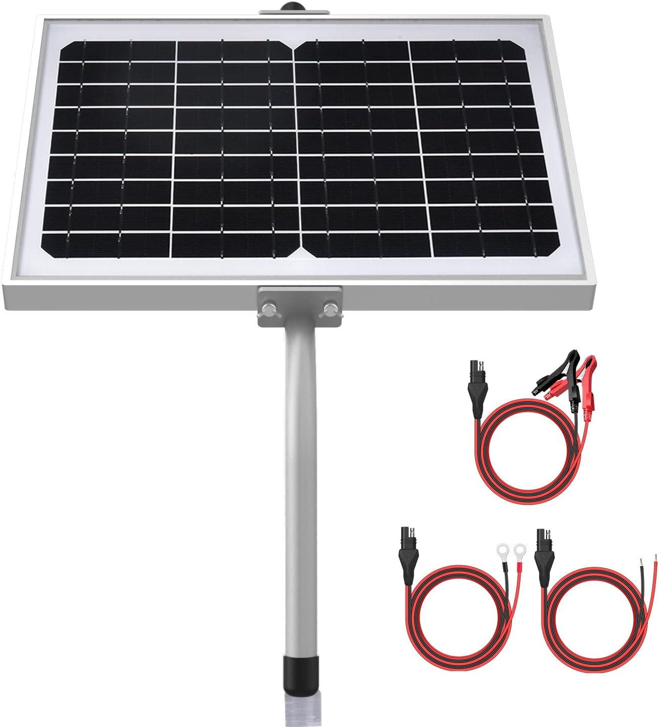 SUNER POWER 12V 10W Solar Battery Trickle Charger Maintainer, Built-in Smart MPPT Charge Controller, Tubular Mount Bracket, Waterproof 10 Watt Solar Panel Kits for 12 Volt Rechargeable Batteries