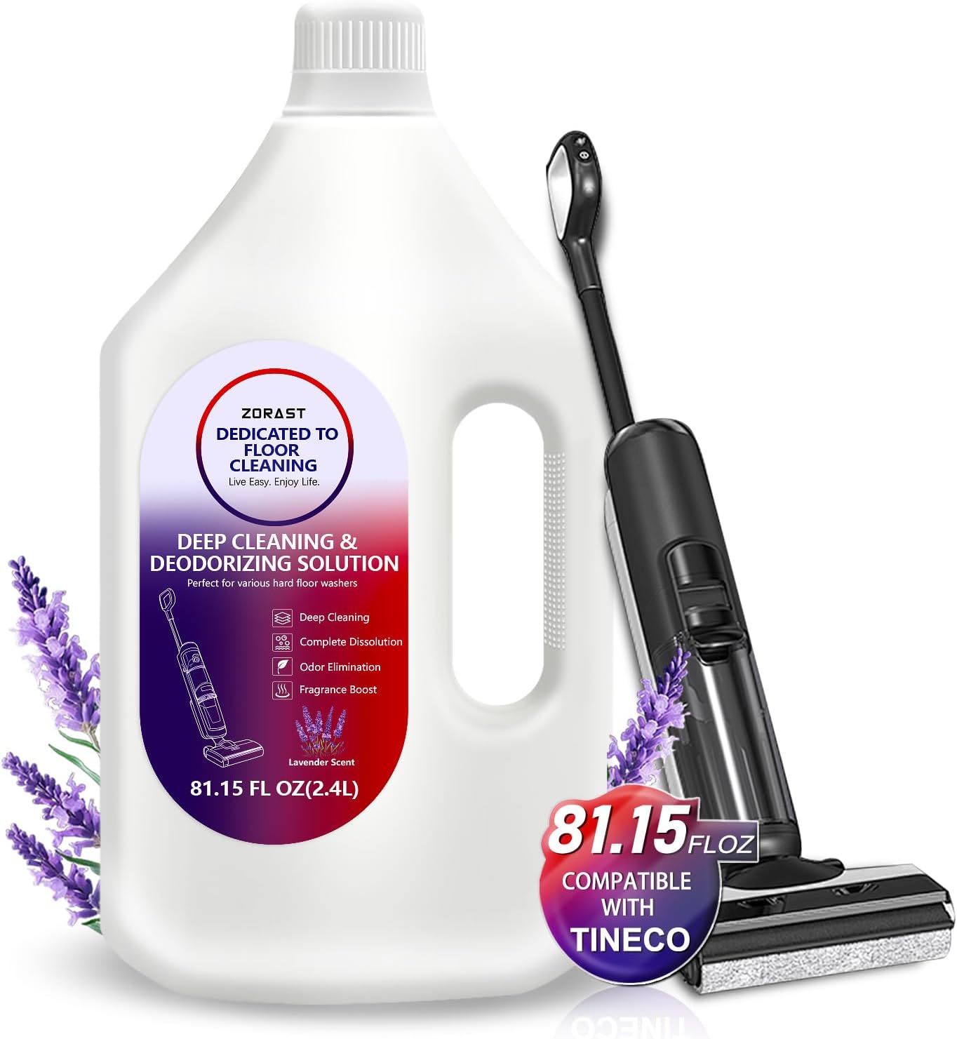 Floor Cleaning Solution, 2.4L (81.15 FL OZ) Lavender Scent, Low Foam & Deep Cleaning, Compatible with Tineco S3/S5/S7 Pro & iFloor 3/5 (No Steam), Pet & Kid Friendly