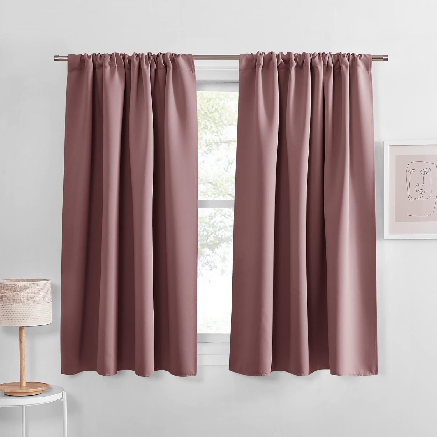 PONY DANCE - Window Curtains - 42 inch W by 45 L Dusty Rose Thermal Insulated Curtain Drapes Light Filter Energy Efficient Modern Design Style for Home Decor Low Shading Effect, 2 Pieces