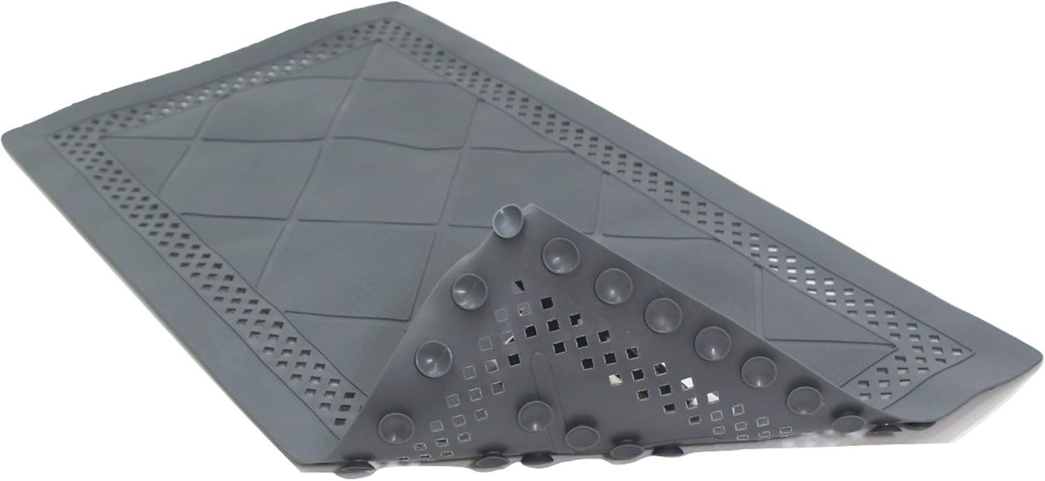 SAFELAND- Non-Slip Bath, Shower, Tub Mat, TPR Material, Eco-Friendly, Non-PVC, Machine Washable, No Odor, with Powerful Suction Cups and Drain Holes, Corded Tile (16