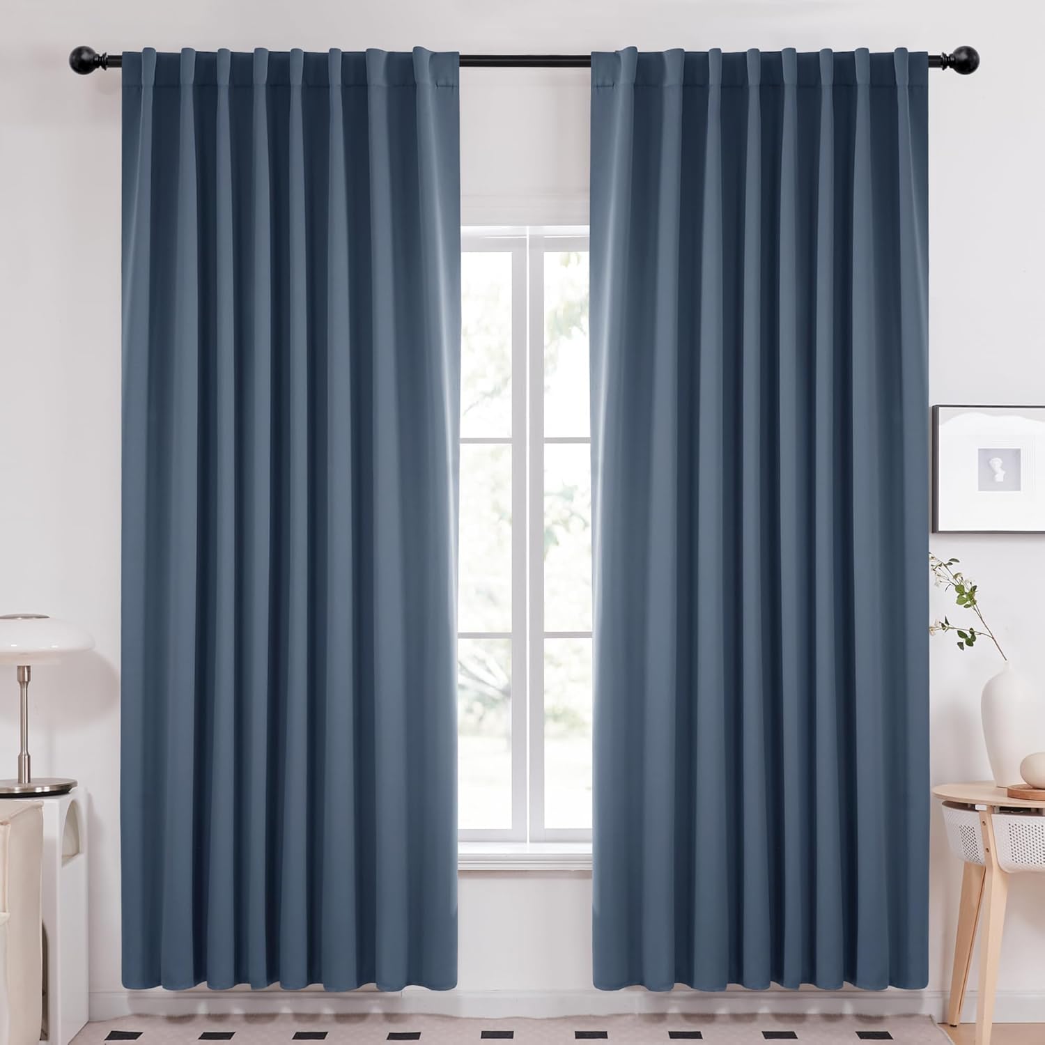 Deconovo Blackout Curtains – Room Darkening, Noise-Reducing, Thermal Insulated – Energy-Efficient Window Treatment for Bedroom, Living Room & Home Office – 2 Panels, Stone Blue, 42W x 72L Inch