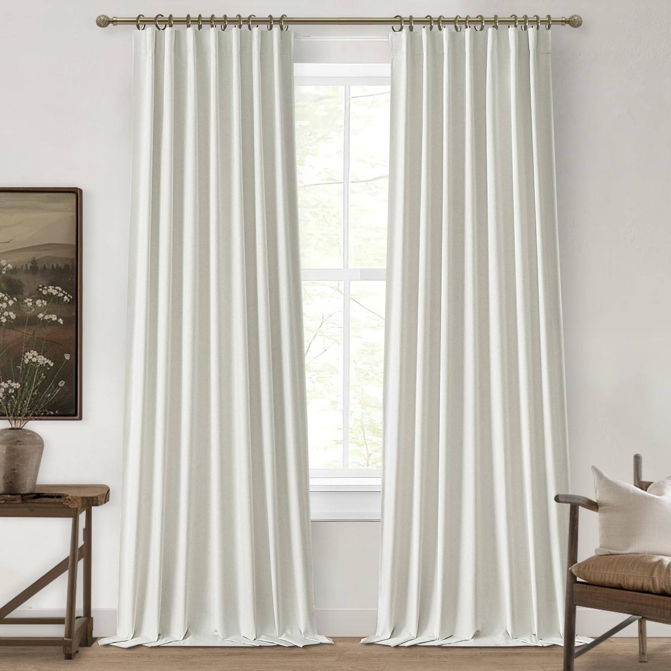 Pleated Beige Curtains 96 Inches Long 2 Panels Burg, Energy Efficient Decorative Total Blackout Curtains for Bedroom Wide Windows Drapes for Living Room Thick Soundproof Rod Pocket&Hook&Rings