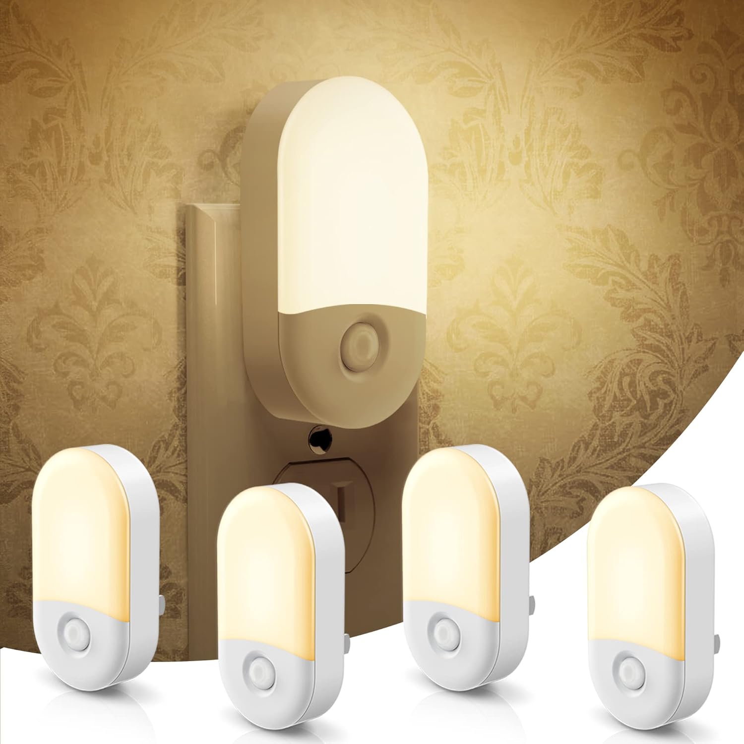L LOHAS LED Night Lights Plug into Wall, [4 Pack] LED Night Light with Light Sensors, 30/60LM Nightlights for Kids Room, Soft White 3000K, 0.6W Automatic Plug in Wall Light for Bedroom, Hallway