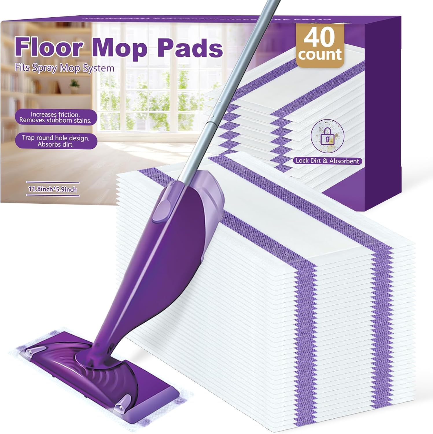 Heavy-Duty Absorbency Disposable Wet Jet Mop Pads for Floor Cleaning - Compatible with Swiffer WetJet, Quick-Drying & Streak-Free Design (40 Count)
