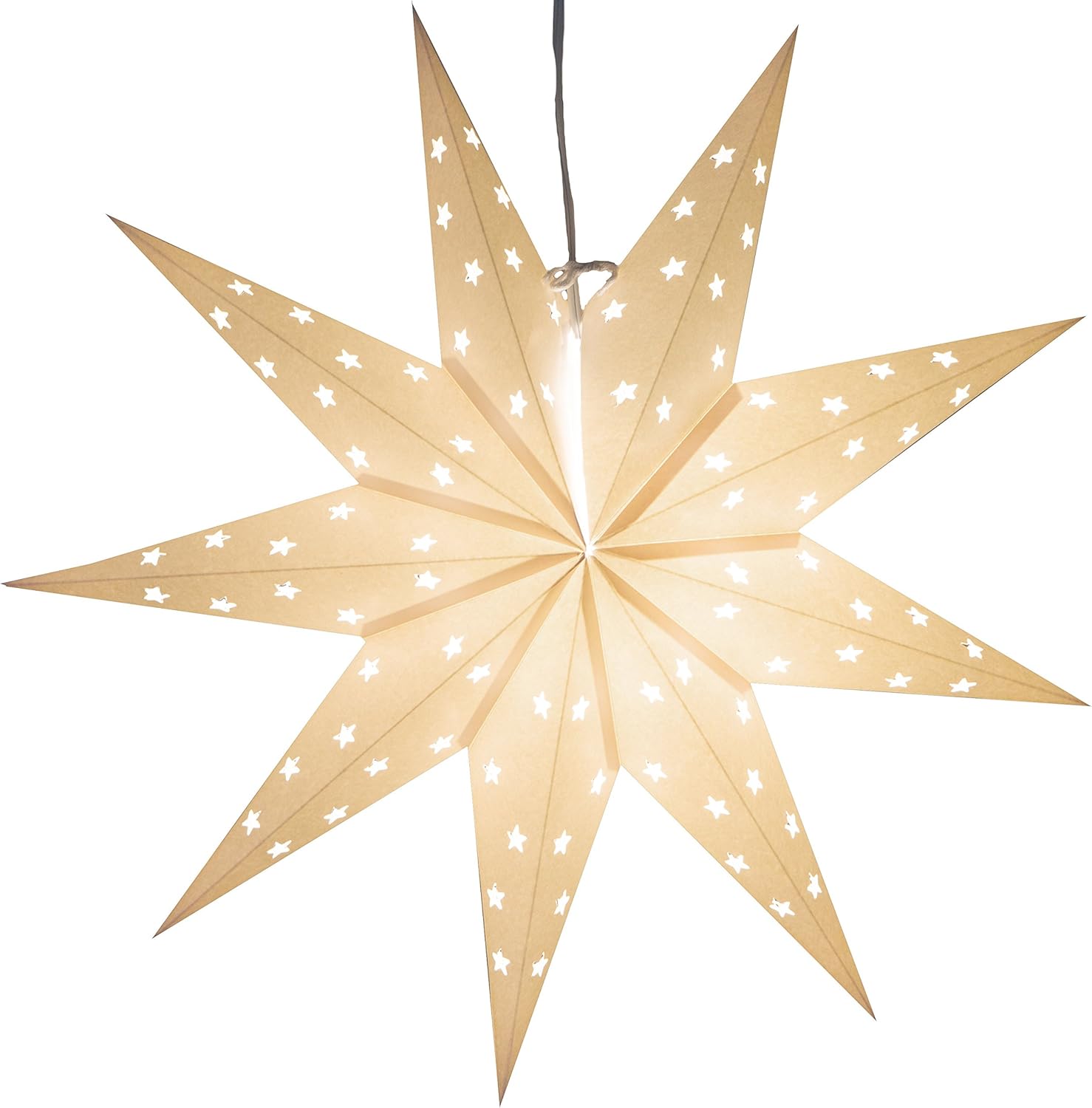 Hometown Evolution, Inc. 9-Pointed White Paper Star Lantern with 12 Foot Power Cord Included, Modern Style, Eco-Friendly