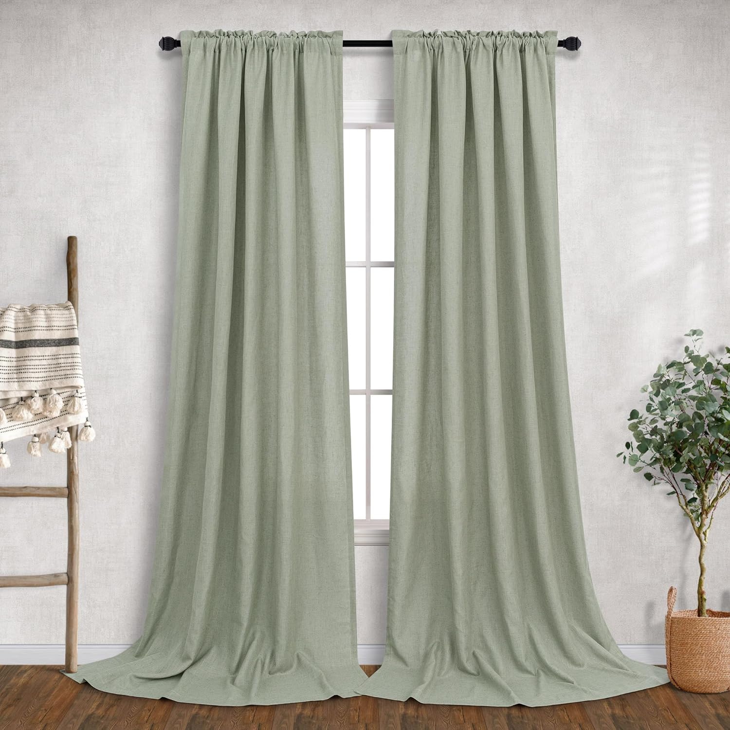 Cottage Home Decor for Living Room,Sage Green Curtains 108 Inches Long for Dining Room 2 Panels Set Rod Pocket Light Filtering Energy Efficient Semi Sheer Linen Curtain for Patio Doors 9 FT Tall