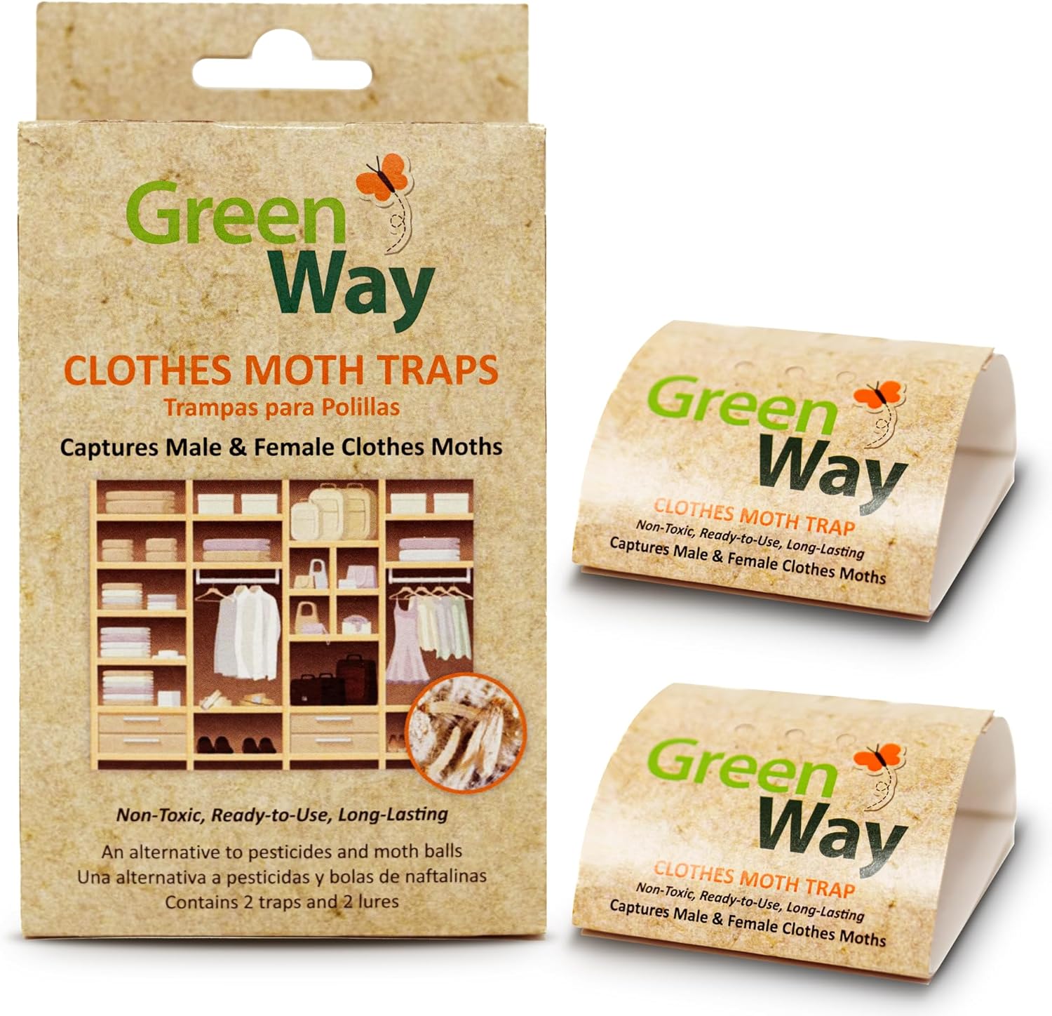 Greenway Clothing Moth Traps with Powerful Pheromone Lures for Effective, Odor-Free Closet Protection, Non-Toxic, Eco-Friendly & Long-Lasting Solution, 1 Packs (Includes 2 Traps & 2 Lures)