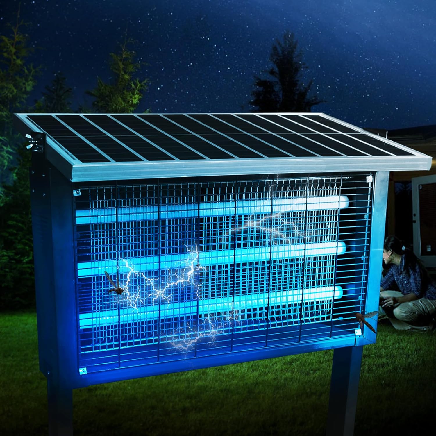 Super Large Solar Bug Zapper Outdoor for 8000 sq.ft, Portable Mosquito Zapper with High Powered, Rechargeable Electric Fly Zapper for Patio Garden Backyard RV Camping Pond Pest Control