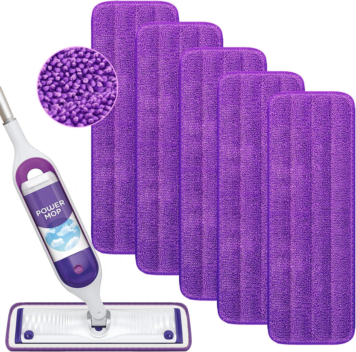Reusable Power Mop Refill Pads Compatible with Swiffer PowerMop Mop - Power Mop Pads Refill - Washable Microfiber Pads for Multi-Surface Floor Cleaning, 5 Pack