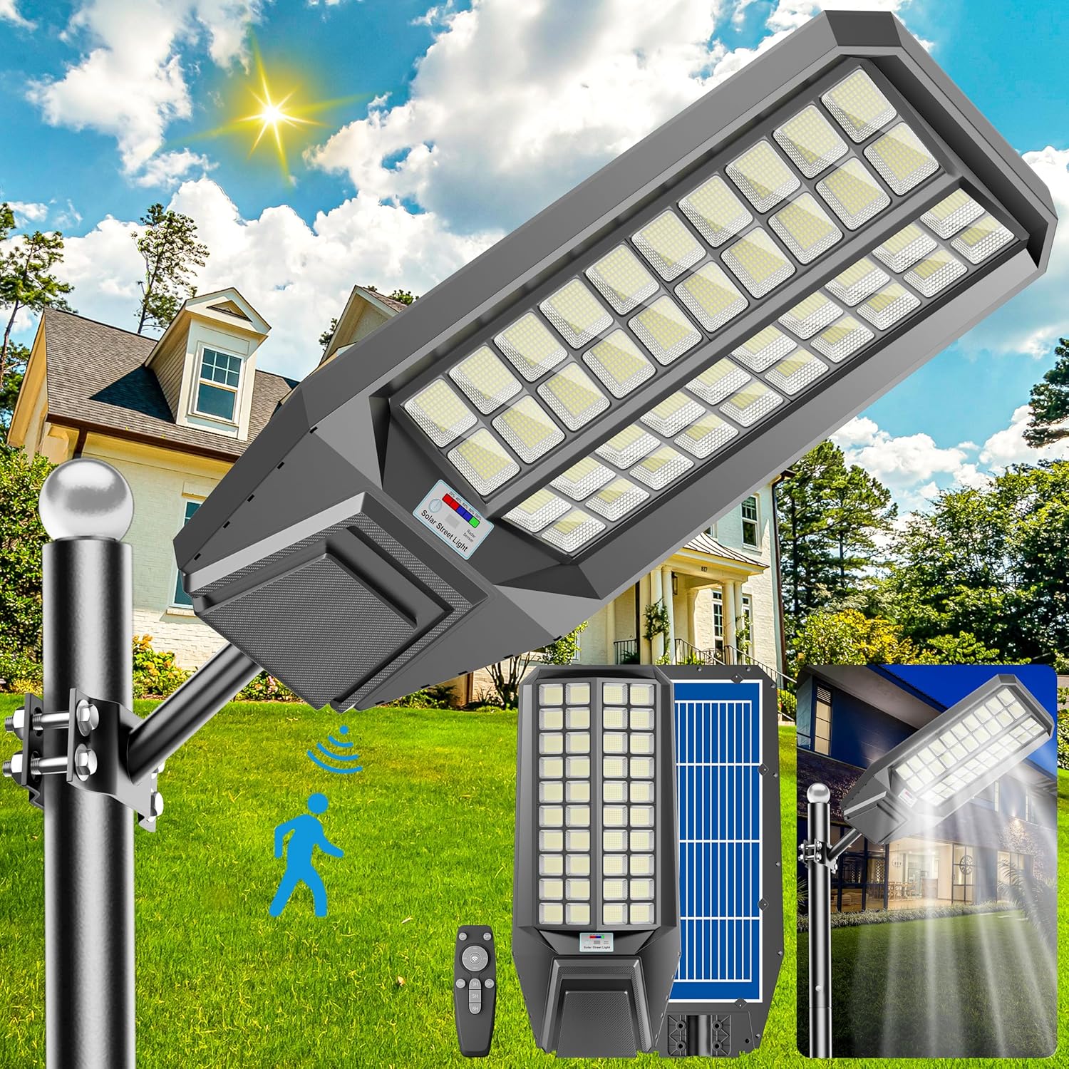 8000W Solar Street Light - 300000 Lumens, Dusk-to-Dawn, Waterproof, Ideal for Commercial & Outdoor Parking Lots - Energy-Efficient Solar-Powered, 3-Year Warranty