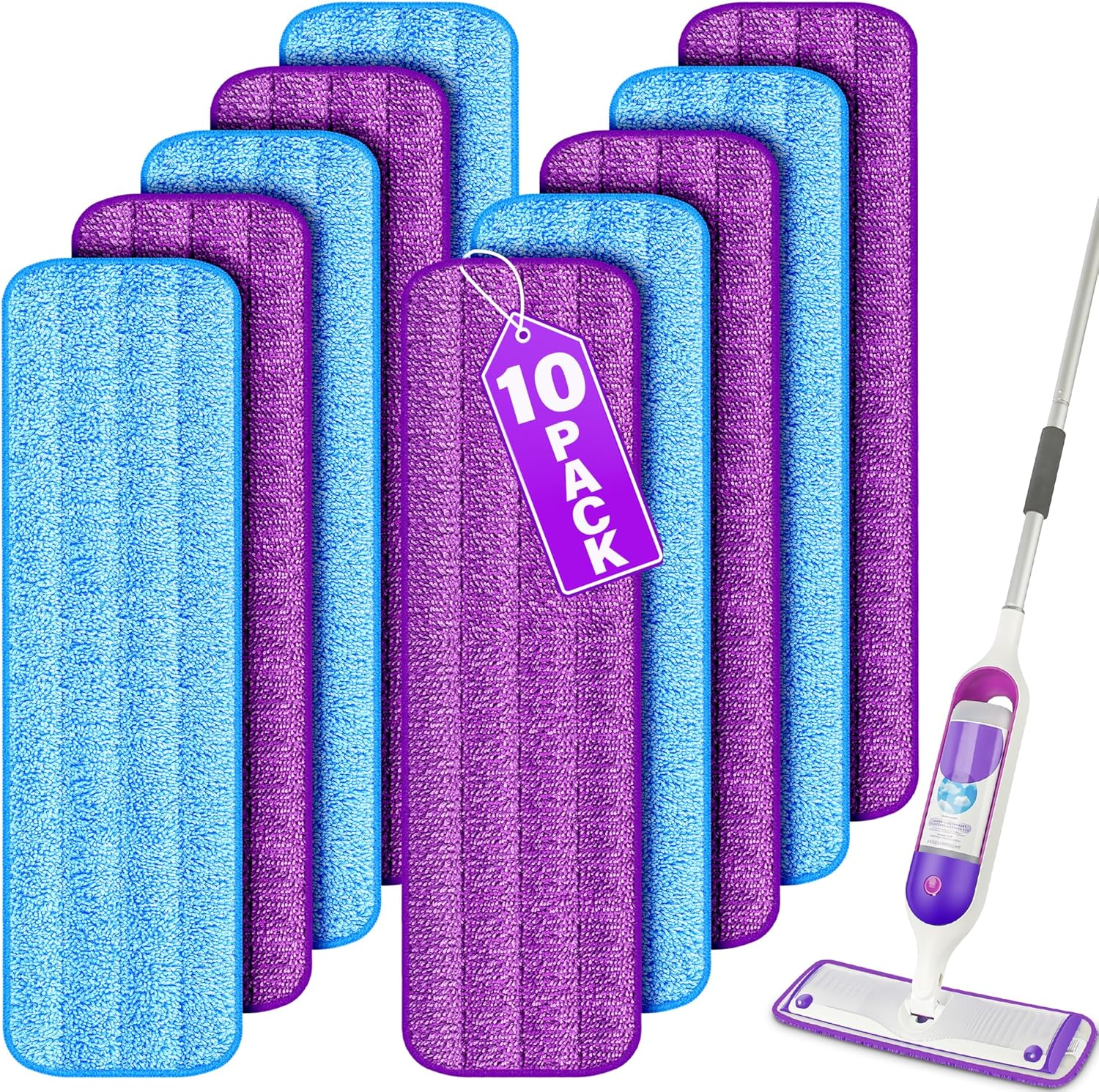 10 Pack Reusable Mop Pads for Swiffer PowerMop, Power Mop Pads 15\'\' Microfiber Refills for Hardwood Floor Cleaning, Machine Washable Dry Wet Use for All Floor Types